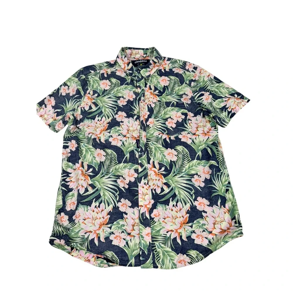 Chubbies Hawaiian Camp Shirt Men's Medium Tropical Floral Button Up Beach Aloha